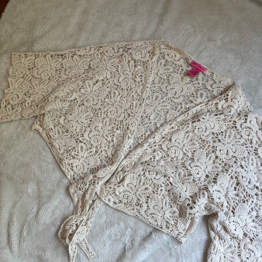 Betsey Johnson crochet cardigan tie front